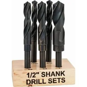 Value Collection 17/32 to 1", 118° Point, Oxide Finish, High Speed Steel Reduced Shank Drill Bit Set 5 Piece, Standard Point, 1/2" Shank Diam