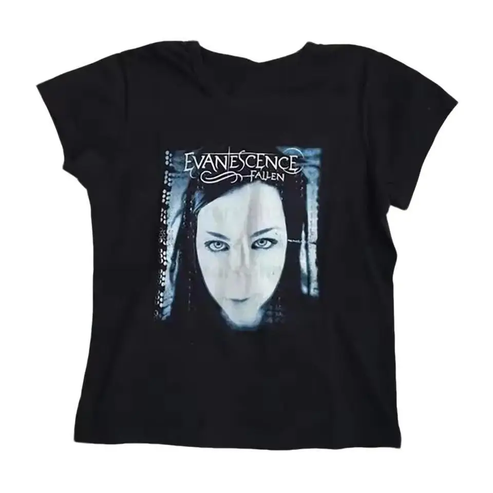 Y2K Letter Print Fairy Grunge Summer Black Baby Tee Slim 2000s Streetwear Harajuku Goth Graphic Short Sleeve T-shirts E-girls