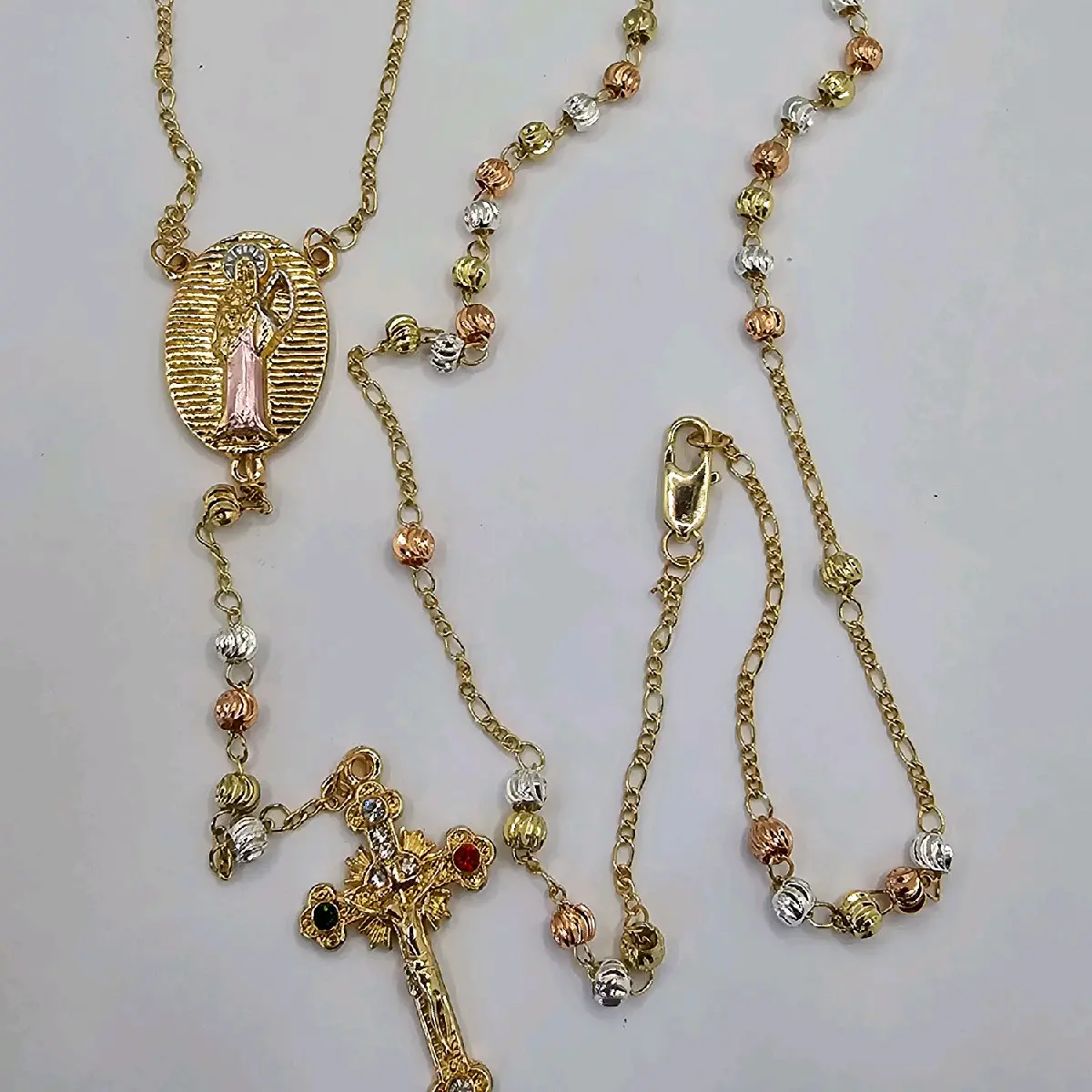 Rosary with LA SANTA MUERTE FASHION necklace gold-plated The grim reaper rosarie three colors 26"inches