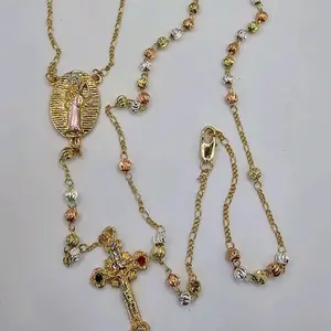 Rosary with LA SANTA MUERTE FASHION necklace gold-plated The grim reaper rosarie three colors 26"inches