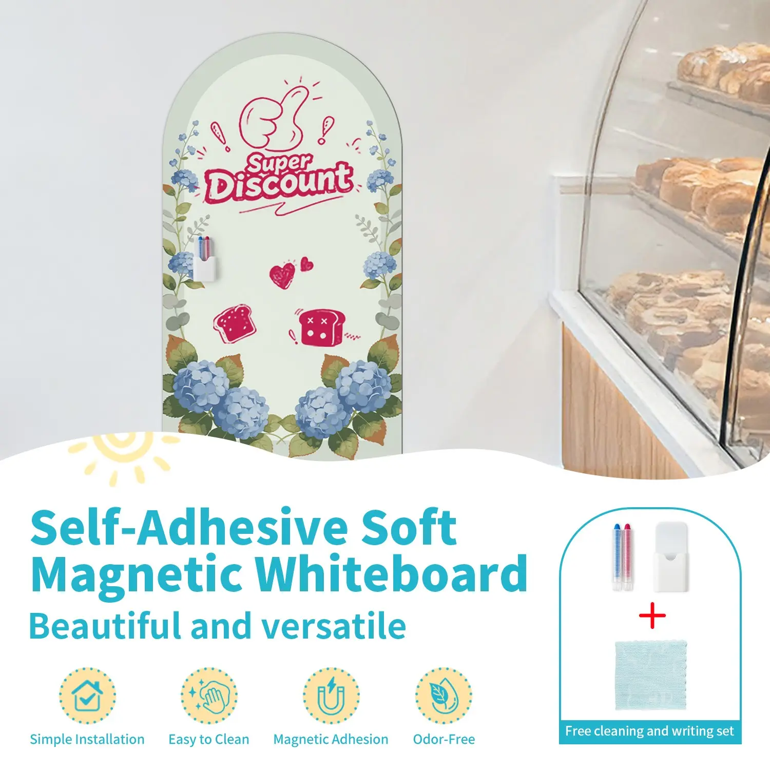 Large Magnetic Whiteboard 19.69x35.43in, Self Adhesive Dry Erase Board, Easy Install, No Residue, Perfect for Home and Office Use