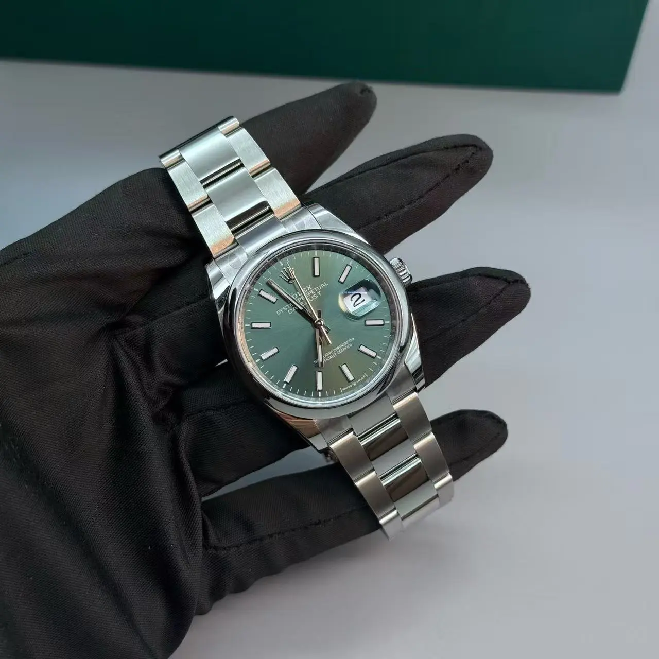 Pre-owned Rolex Datejust m126200 Green Dial 36mm Steel Automatic Watch