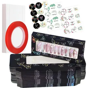 74PCS Empty Press on Nails Packaging Box Set Includes 35PCS Empty Nail Package Box, 35PCS White Background Paper, 1pc Double Sided Tape and 3 Thank You Stickers, for Press on Nail Business