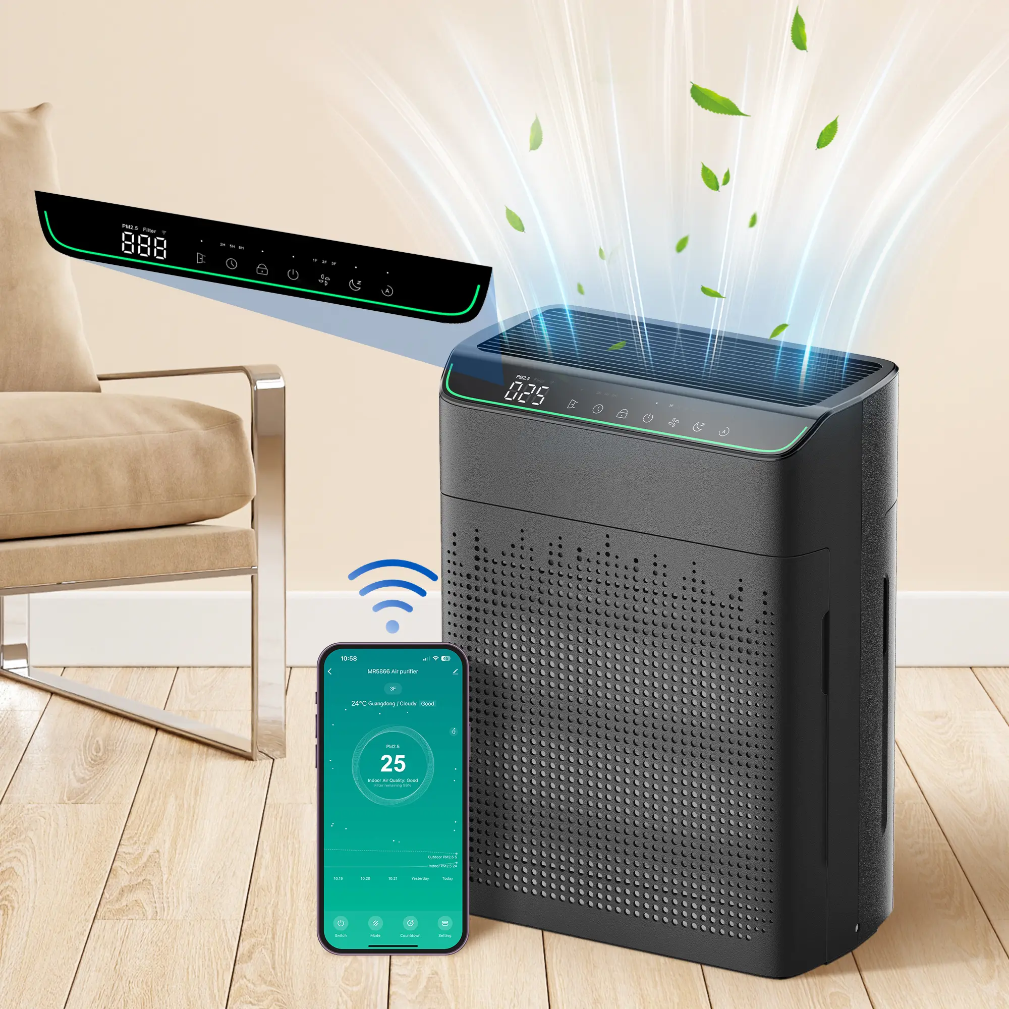 MORENTO 5866 Air Purifier for Home Large Room Up to 1290 Sq Ft with PM 2.5 Display, HEPA Sleep Mode Double-sided Air Inlet for Smoke and Odor #fathers