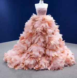 Pink Contour Feathered Ball Gown