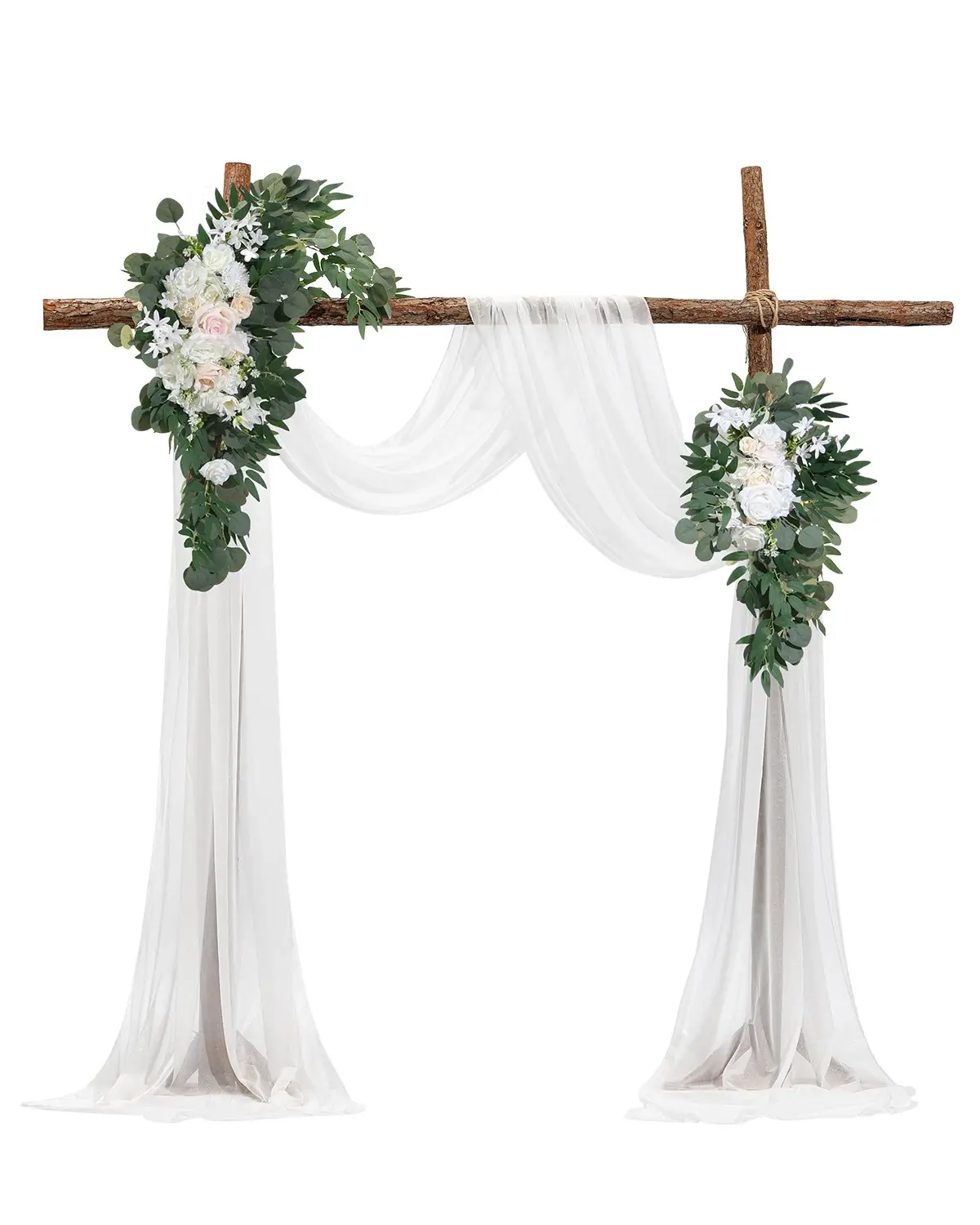 【BackToSchool】VEVOR Wrinkle-Resistant Silk Fabric Decorative Flowers Kit, White Bouquet-Shaped Artificial Wedding Decor Flower Arch Set with 2 Drapes, Father's Day Gift