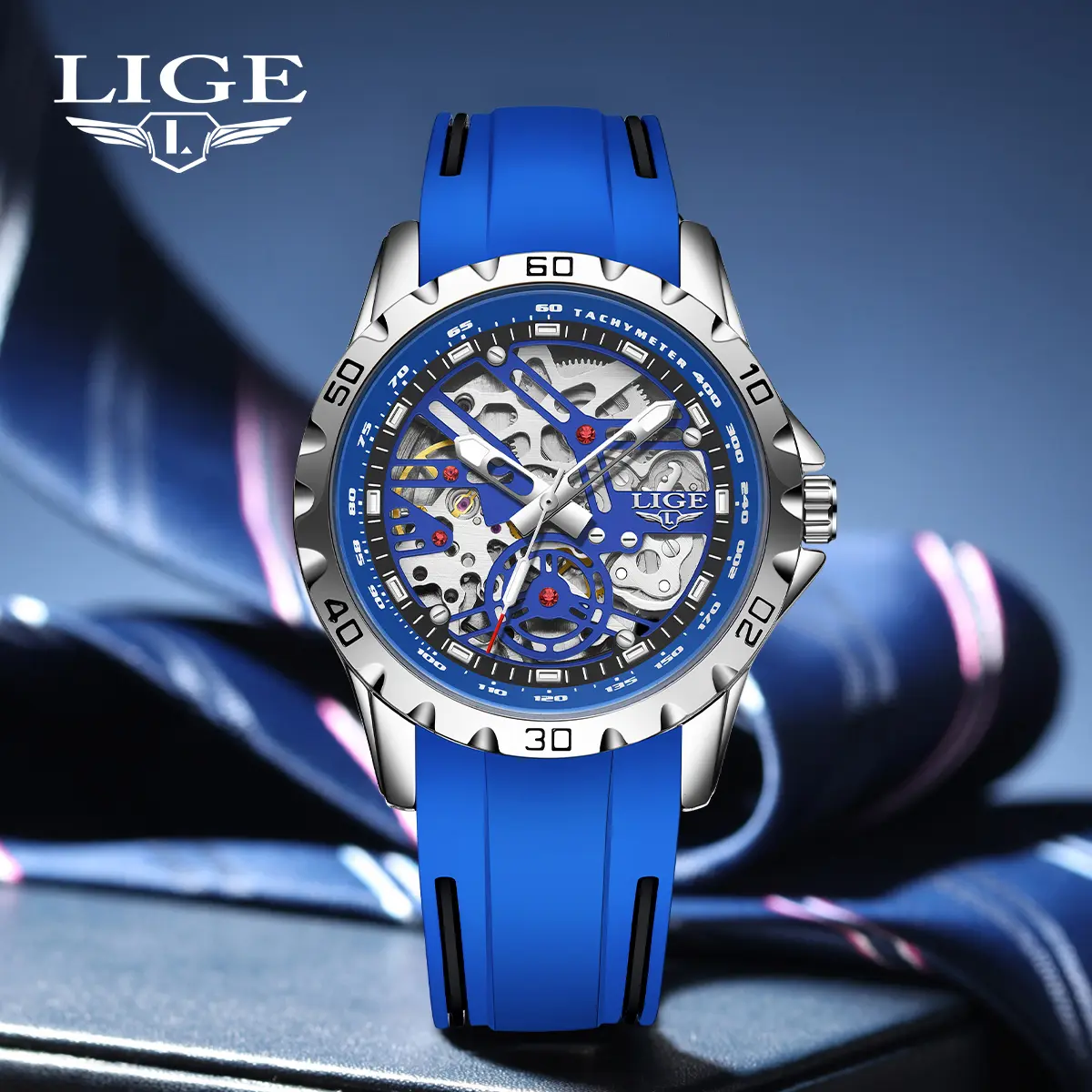 LIGE Men's Casual Round Dial Fashionable Waterproof Watch - Hollow, Luminous Analog, Silicone Strap, Sports & Modern Style, New Gift Watch, Luminous Analog Watch