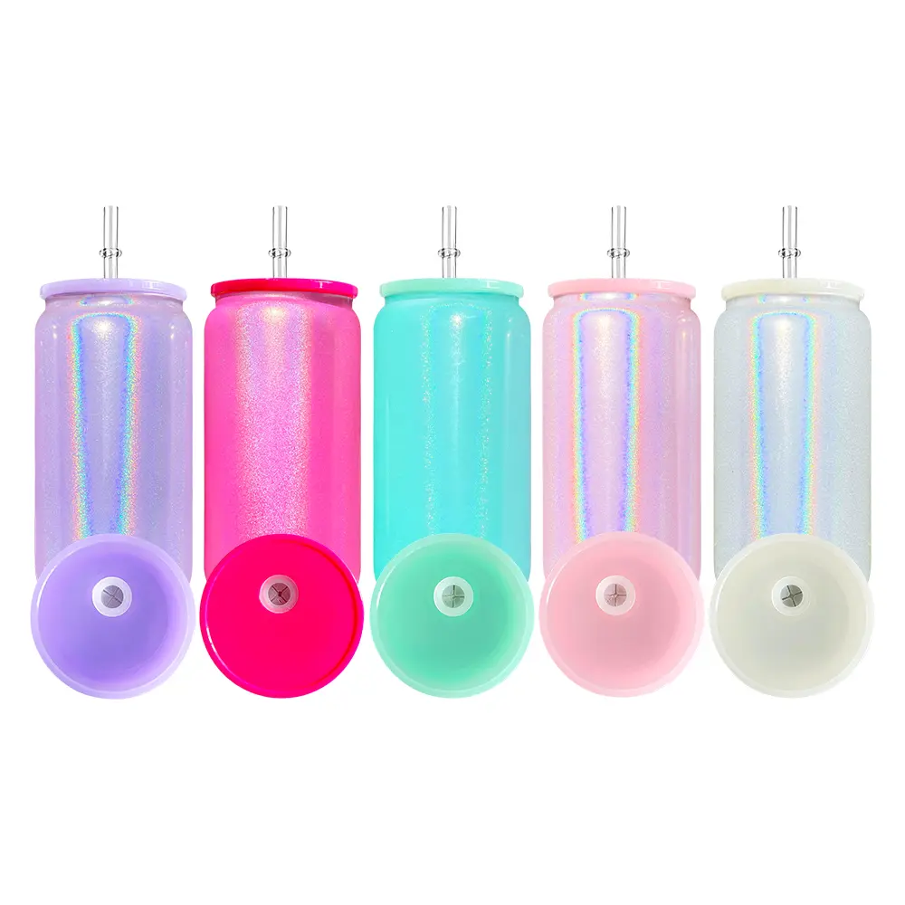 25pcs/50pcs 16oz Blank Sublimation Shimmer Glass Cans USA Warehouse Sublimation Glass Tumblers for Sublimation and UV DTF Wraps