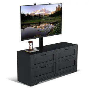 TV Stand with 4 Storage Drawers, Farmhouse Wood Media Console with Height Adjustable TV Mount, Universal Entertainment Center Fits 32-80 Inch TVs, Stable MDF TV Dresser for Bedroom Living Room with Cable Management
