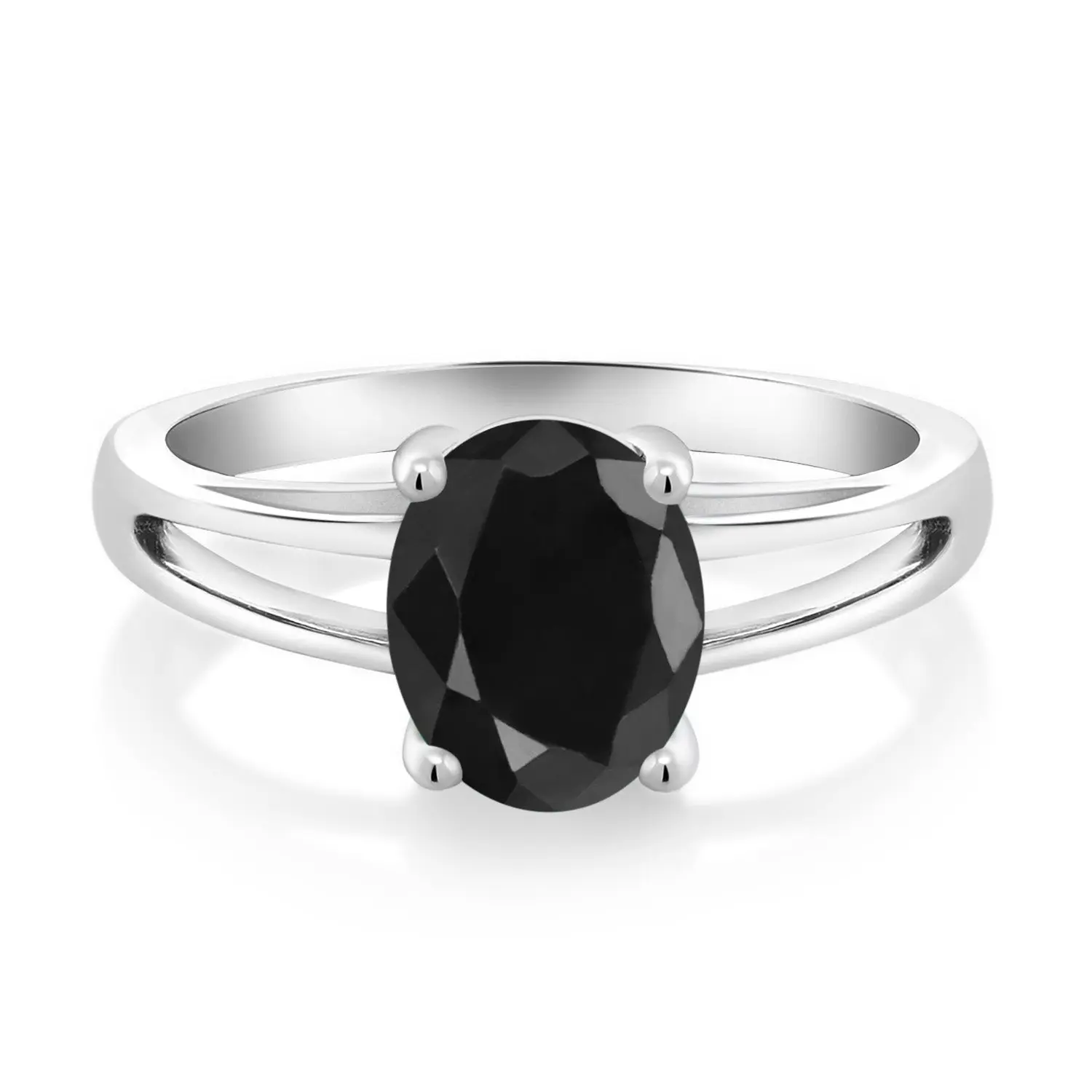 Gem Stone King 925 Sterling Silver Female Oval Gem Black Sapphire Solitaire Engagement Ring for Women, 2.50 Cttw, 9X7MM, Birthstone, Daily Wear, Female Ring