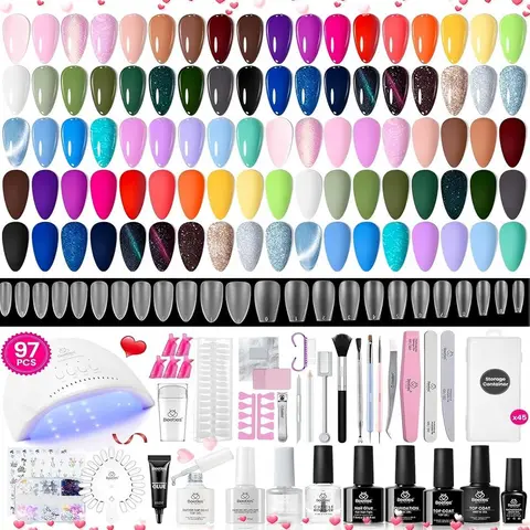 Beetles Gel Nail Care Assortment Kit with UV Light, Base Coat, Top Coat, Nail Art Stickers, Manicure Tools, Cuticle Comfort, Aliphatic Urethane Acrylates - Christmas Gift Box for Adult Women (Fall)