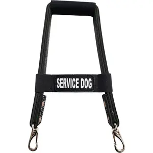 Activedogs Leather Bridge Handle for Service Dog 16" - Solid Steel & Leather Service Dog Handle with Easy Snap-On Clips, Reflective Service Dog ID Band & Neoprene Padded Handle