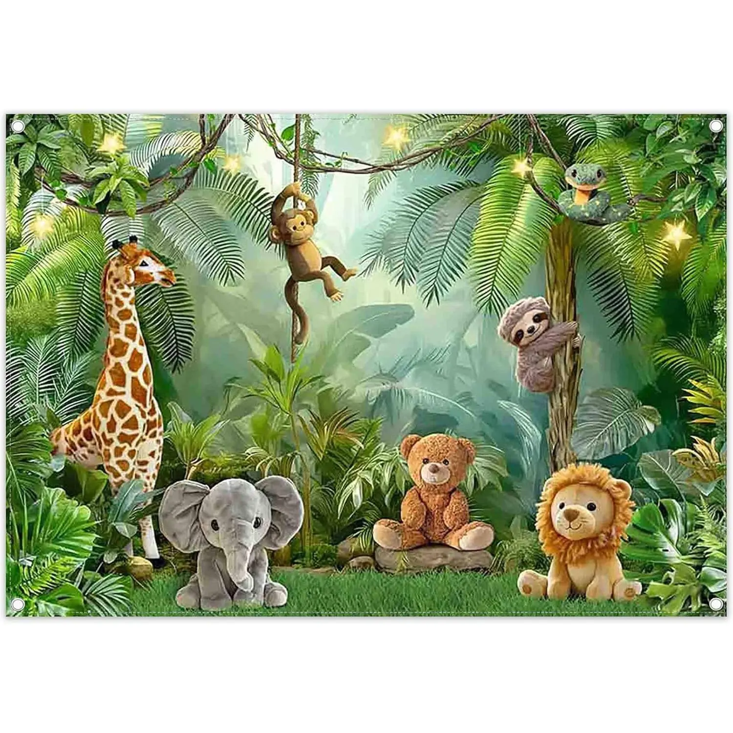 7x5ft Fabric Tropical Rainforest Backdrop Safari   Jungle Photography Background Boy  Outdoor Adventure Party Decorations Photo Banner Props