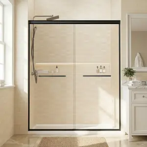 Spaco 60" W x 72" H Bypass Sliding Shower Door – 1/4" Thick Clear Tempered Glass, Matte Black Outer Aluminum Frame, Space-Saving Dual-Panel Design