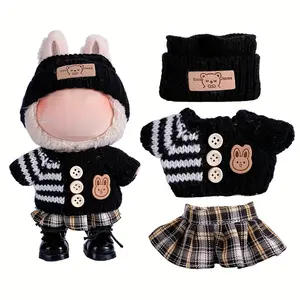 Rainbow Labubu Doll Clothes for Labubu with 3 Outfits - Stylish Fisherman Hat & Sweaters & Pants or skirt Set for 6.69inch Dolls, Adorable buLabu Accessories for Play & Display (Not Included shoes & Doll)