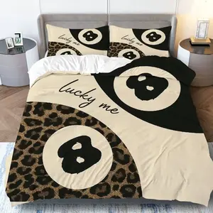 3-Piece Bedding Set Includes Quilt and 2 Pillowcases, Leopard Print Lucky 8 Abstract Modern Art Design, Perfect for Christmas Decor, Bed Sets
