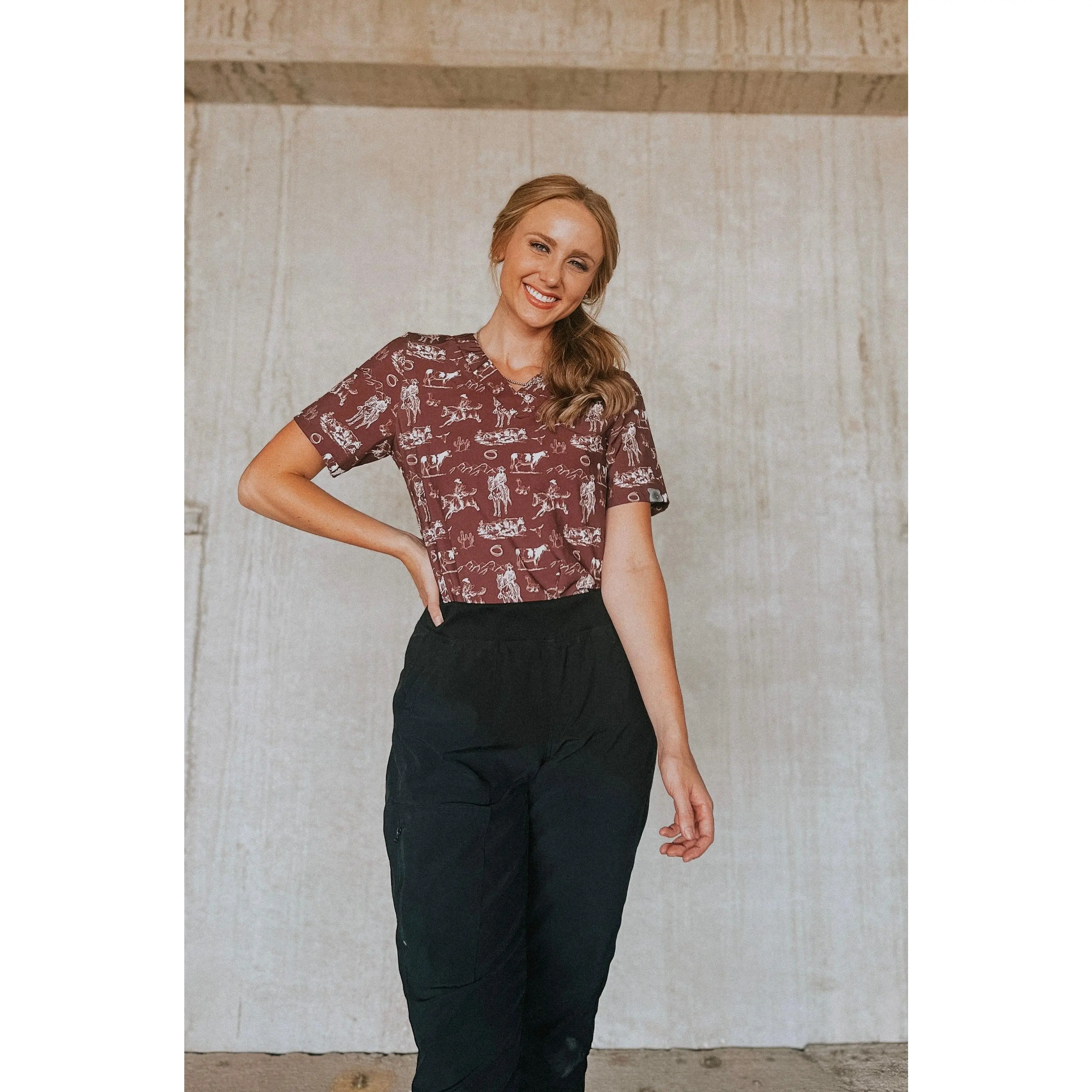 Wine Old West Scrub Top Wine Old West Scrub Top