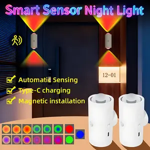 Smart LED Night Light with Motion Sensor – USB Rechargeable RGB Gradient Wall Lamp, Dimmable Magnetic Stick-On Ambient Light for Bedroom, Hallway, Stairs, Entryway & Desk. Wireless Indoor Room Decor with Easy Charging dimmable wall lamp