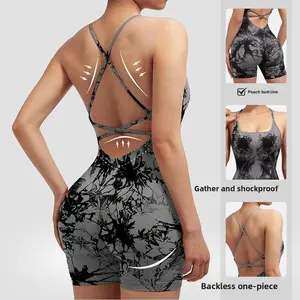 Tank top yoga onesie shorts sexy hip-wrapped all-in-one new sports onesie