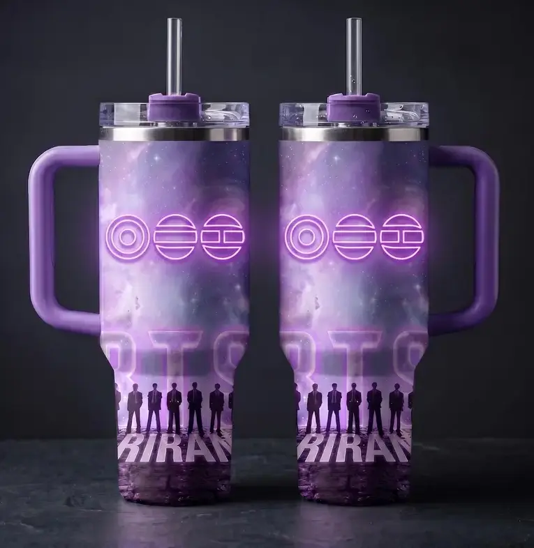 [Kpop Idol Style] Kpop Inspired Tumbler 40oz 20oz With Handle, Boy Band Fan Artwork Stainless Steel Insulated Travel Cup With Straw Lid, Aesthetic Idol Design Drinkware Gift For Music Lovers