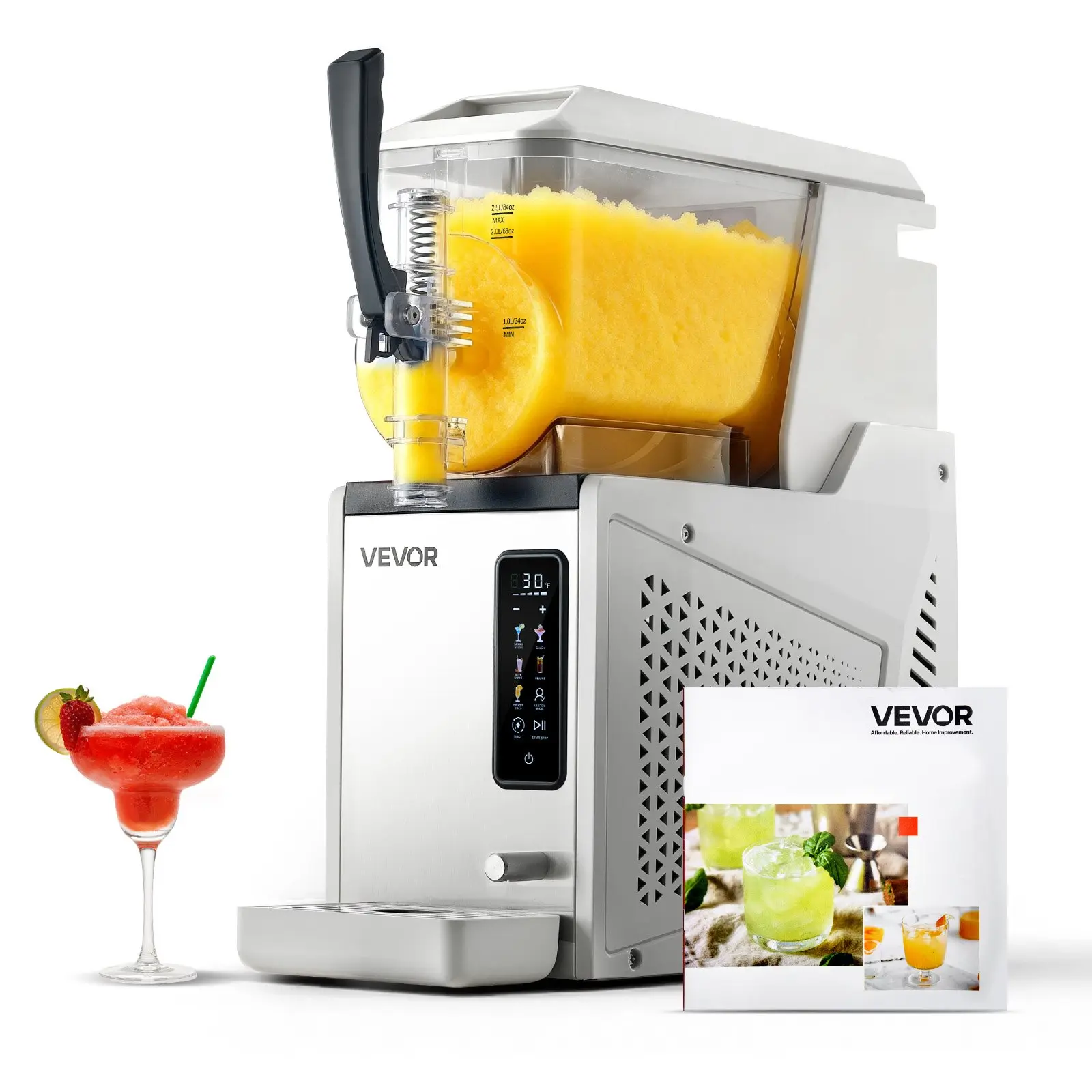 VEVOR Frozen Drink Maker - 3Lx1 Compressor Slushie Machine, 350W, 36.38lbs/16.5kg, 100oz No-Ice Single Tank, 360° Rotating Blades, LED Light, 5 Preset Programs, Automatic Button Control, Self-Cleaning, Dishwasher Safe for Home Margaritas