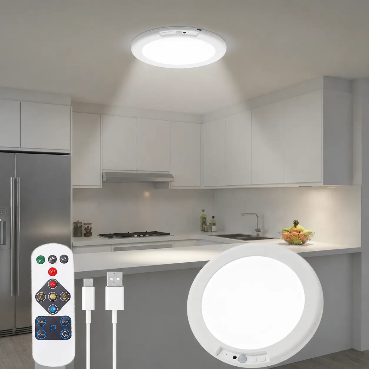 Rechargeable Motion Sensor Ceiling Light with Remote Control, Magnetic Wireless LED Closet Light, Auto On/Off Battery Powered Ceiling Lamp for Closet, Stairs, Hallway & Bedroom