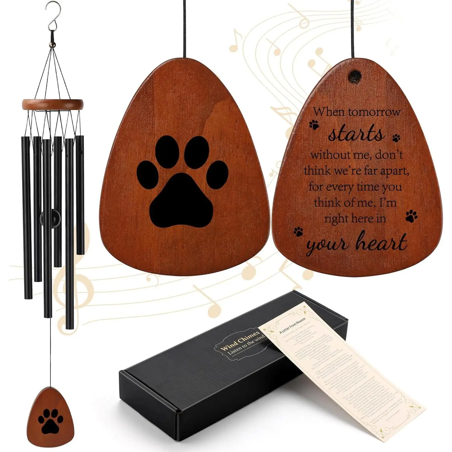 26-Inch Outdoor Memorial Wind Chimes with Durable Construction, Cherished Remembrance Bereavement Gift for Loss of Dogs, Home Decor Hanging Supplies