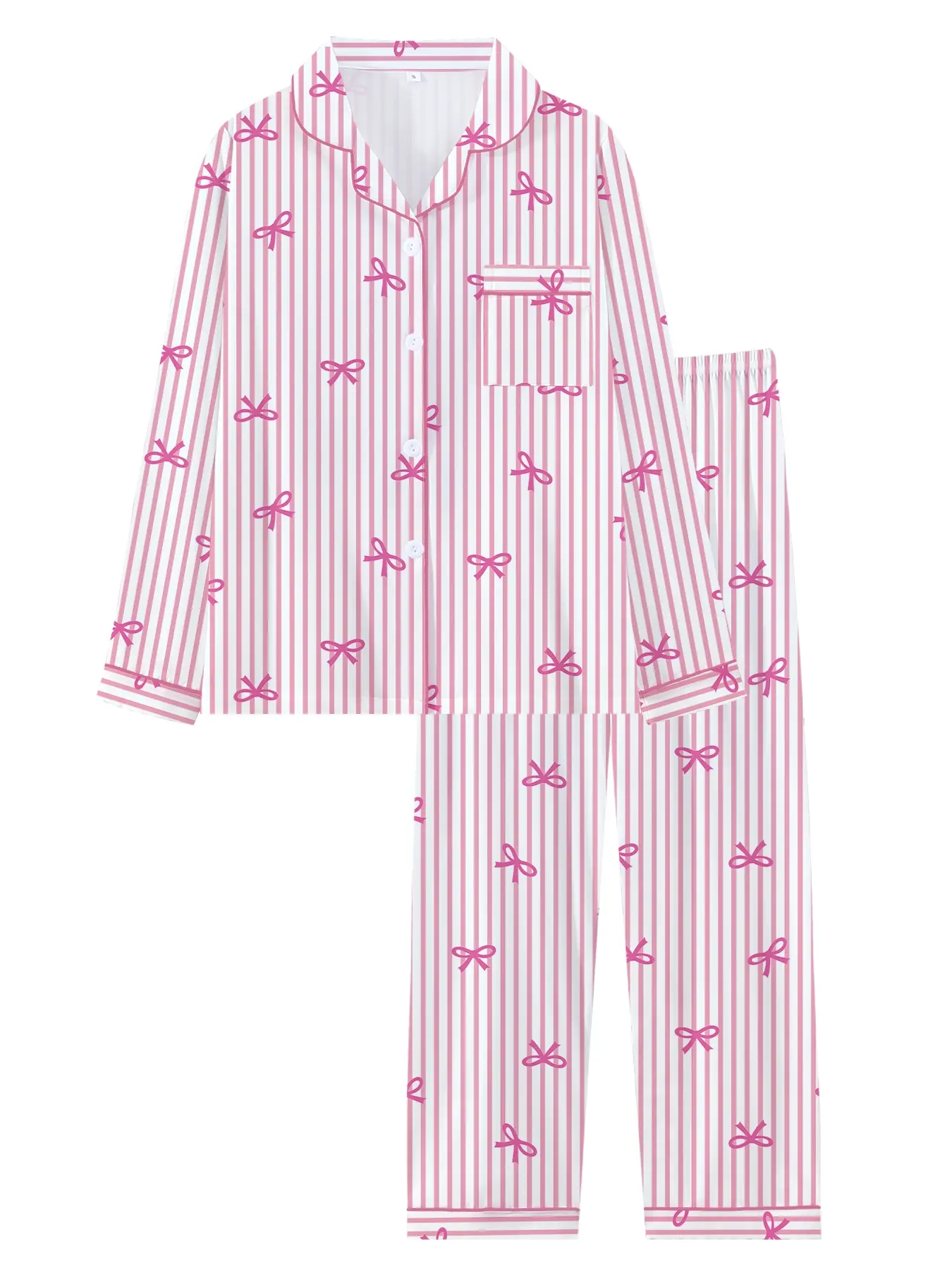 Teen Girls' Fall Winter Pajama Set, Striped Bow Tie Design, Long Sleeve & Pants, Casual All-Season Sleepwear, Comfortable, Ribbon Pajamas, Pyjama, Striped Print Pajama, Pj Sets, Pyjamas Set