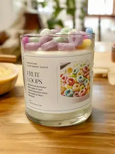 8oz Colorful Fruit Loops Cereal-Inspired Scented Candle, Luxury Bakery Aroma, Nostalgic Sweet Cozy Home Decor Candle