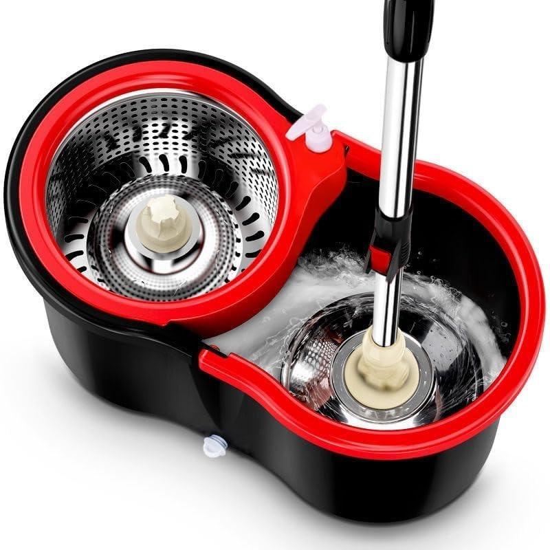 Mop Bucket Set with 360° Spin Mop and Bucket System 3 Microfiber Heads 61In Adjustable Handle for Shop Floor Cleaning