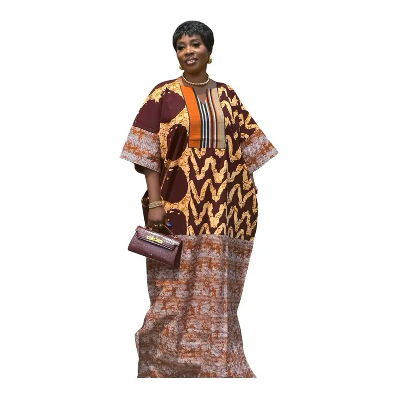 Women's Chic Cotton Ankara-Asoke Bubu Dress & Matching Soft Fabric Head Wrap Clothes Set