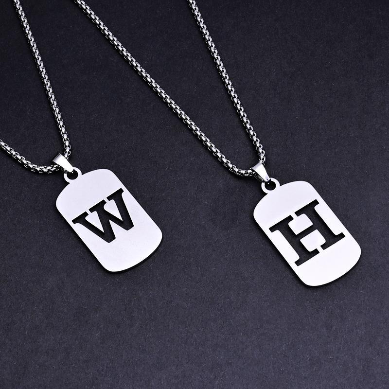 Cool Men's Jewelry Stainless Steel Initial Necklace for Men Hip Hop Geometric Pendant with A-Z Letter Pendant Chain for Friends Gifts Holiday Gifts