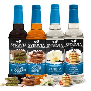 Syruvia Sugar Free Coffee Syrup Variety Pack – Dubai Chocolate, Cookie Butter, Vanilla & Cheese Pancake Flavors – Gluten-Free, Kosher, 25.4 fl oz – Cozy Flavor for Coffee, Lattes & More (4-Pack)