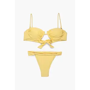 Alona Swim LIMONCELLA Pastel Yellow Bikini Set with Demi Cup Top & Brazilian Thong Bottoms for Poolside & Beach Days