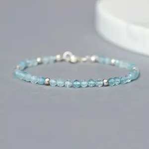 Blue Topaz Bracelet - 3mm Natural Gemstone for Sincere, Persistent, Beautiful and Smart - Healing Gemstone Bracelet - Perfect Gift for Birthdays