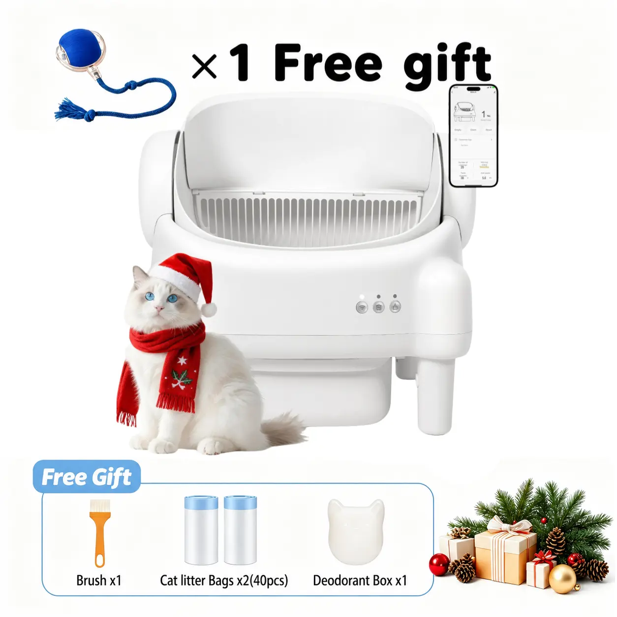 Best Seller | ECORUI Self - Cleaning - Litter Box Open Top Automatic with App Control for Multiple Cats Safety Sensors Protection Cream White 16.5"x16.5" Entrance 10.5L Compartment