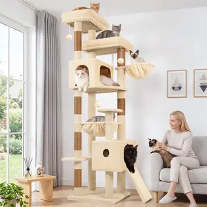 DESKAT 80 Inch Cat Tree for Large Cats, Stable Multi-Level Cat Tree with 2 Condos & Sisal Scratching Posts for 2-3 Cats, Thickened Base Space Saving Cat Tree Tower, F80G