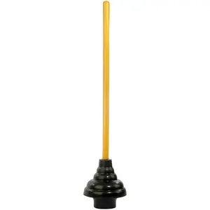 Heavy Duty Drain Plunger Double Thrust Rubber Force Cup Removes Clogs for Bathrooms, Kitchens, Baths, Showers, Powerful for Commercial and Residential Use, 26.40"X5.35" Wood Flange Plunger
