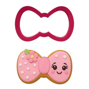 Pink Hair Bow Cookie Cutter (4x2.5") - Cute Bow Shape for Baking, Fondant, and Crafts