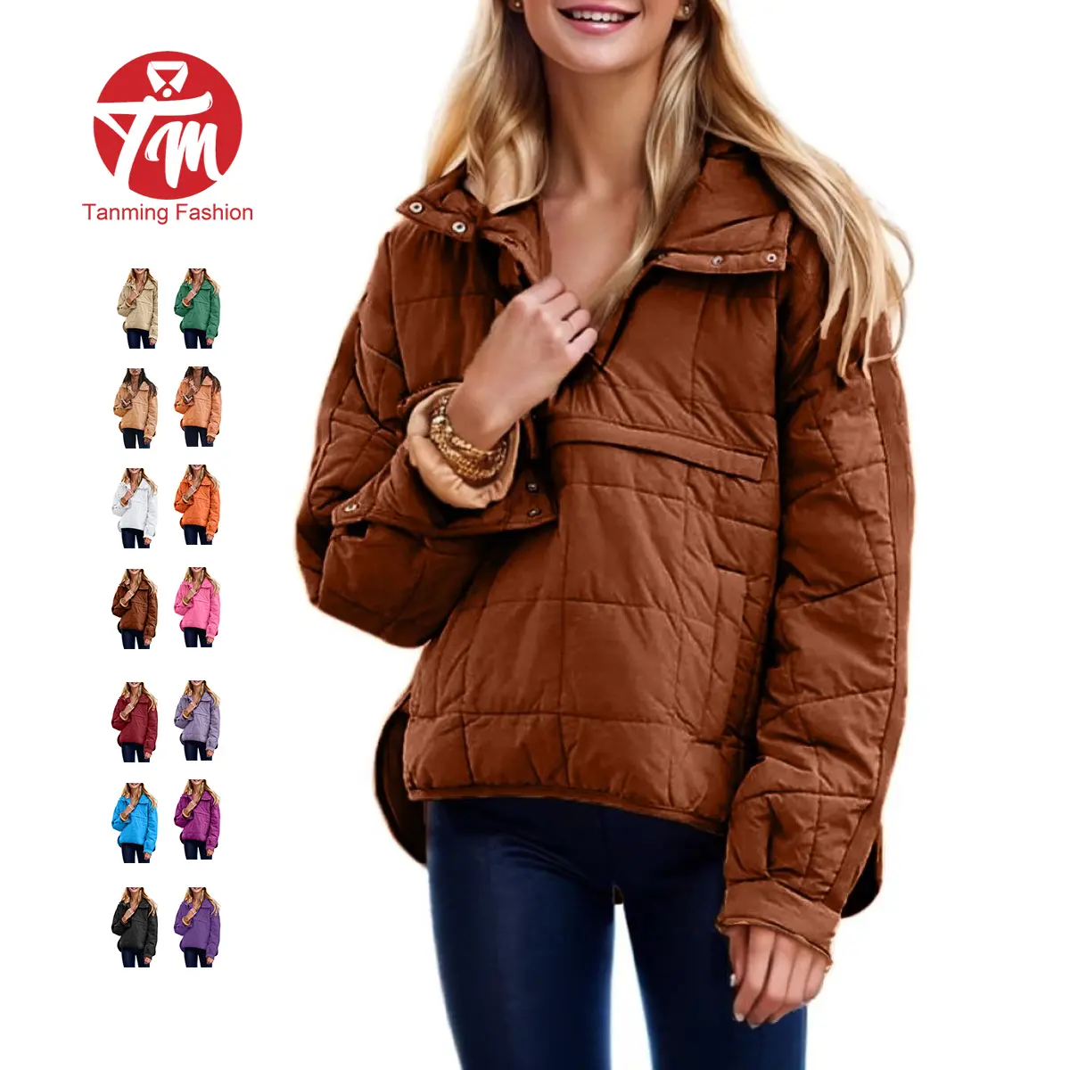 Tanming Women's Oversized Collared Hooded Pullover Puffer Coat - Lightweight Quilted, Chest & Side Pockets, Longsleeves, Minimalist Basic Tops, Spring Winter Casual Outwear,summerwins