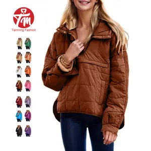 Tanming Women's Oversized Collared Hooded Pullover Puffer Coat - Lightweight Quilted, Chest & Side Pockets, Longsleeves, Minimalist Basic Tops, Spring Winter Casual Outwear,summerwins