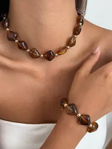 Boho Geometric Necklace Bracelet Set, Vintage Elegant Jewelry for Women, Perfect Gift for Daily Wear & Parties