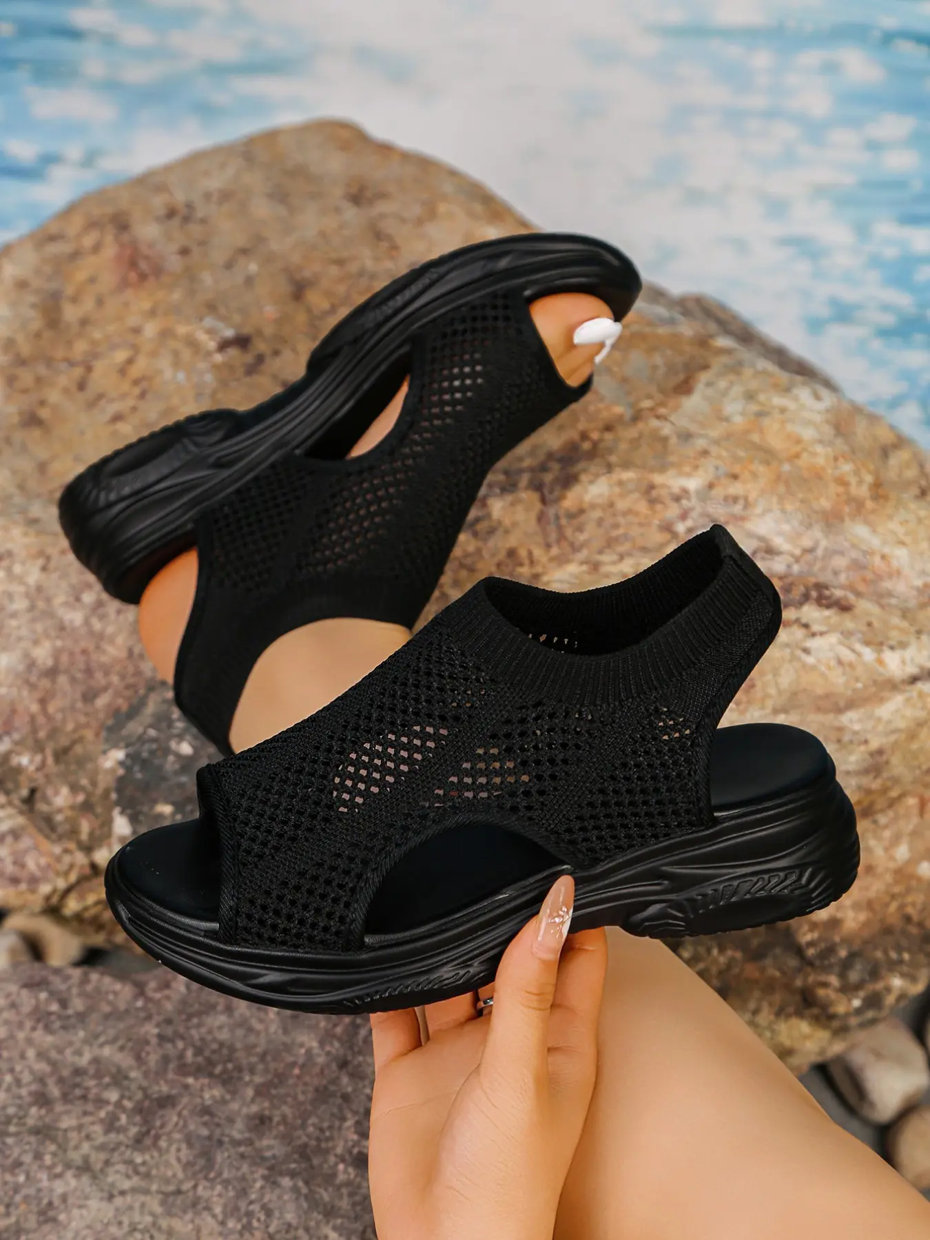 Women's Hollow Out Lightweight Breathable Sandals, Comfortable Elastic Fit, Fashionable Casual Sports Shoes, Non-Sweaty, Trendy Design, Fashionable Comfy Sandals, Trending Sandals