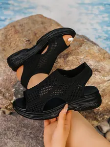 Women's Hollow Out Lightweight Breathable Sandals, Comfortable Elastic Fit, Fashionable Casual Sports Shoes, Non-Sweaty, Trendy Design