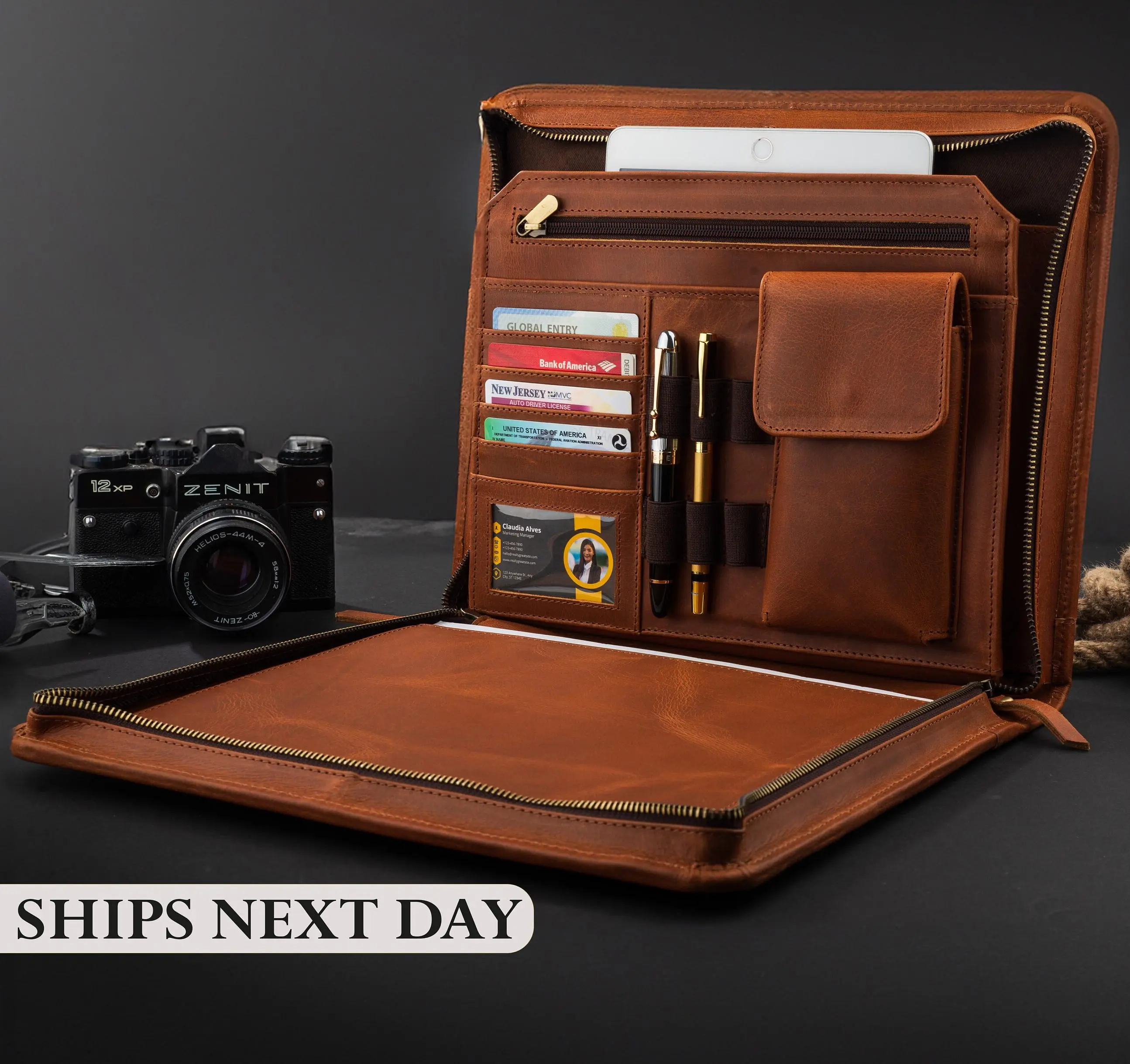 Personalized Leather Portfolio with Pen Holder, Best Gifts for Him, Leather Padfolio for Men, Christmas Gifts, Personalized Gifts for Dad
