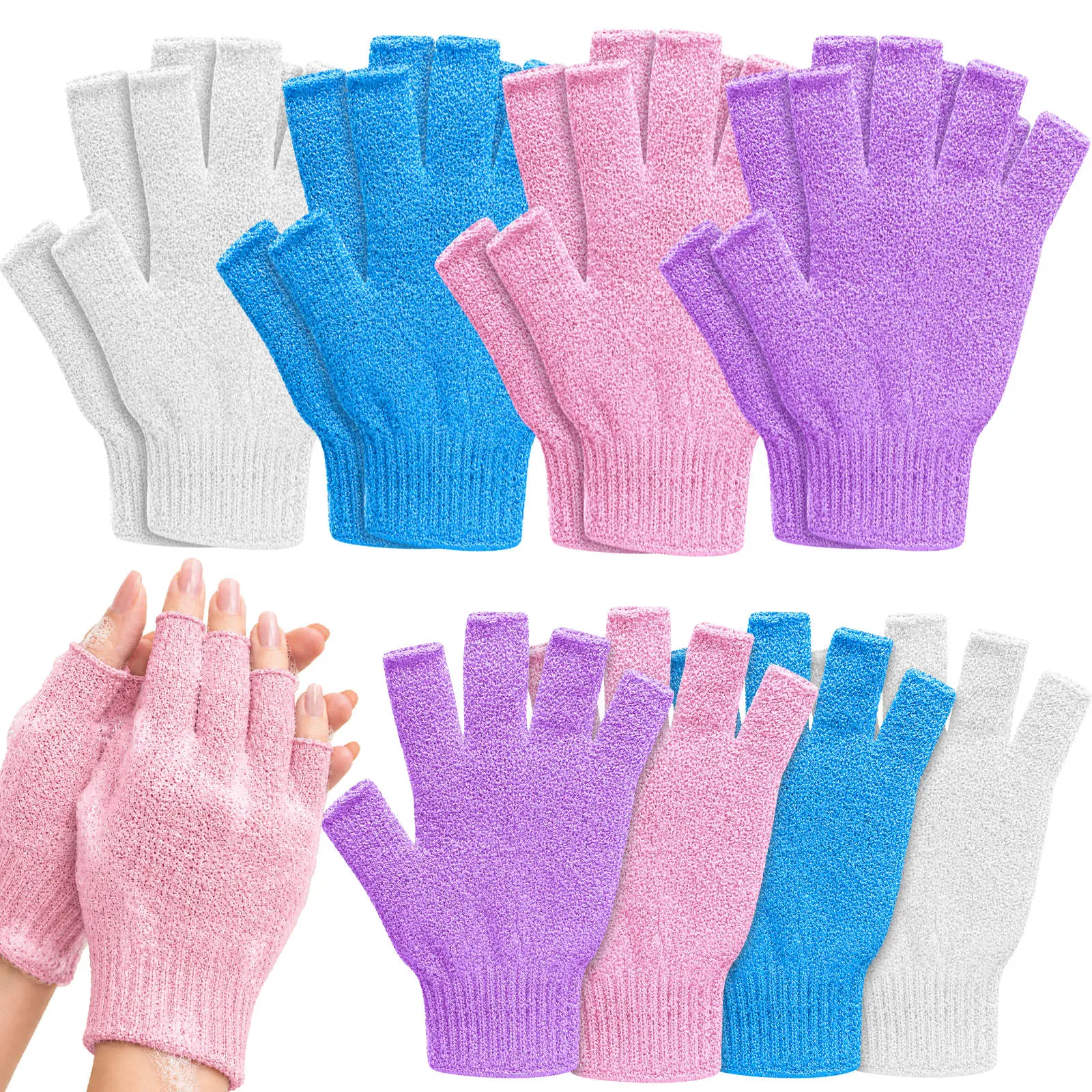 TURNMEON 12-Pairs Synthetic Unisex Adult Exfoliating Bath Gloves Set, Bath Accessories for Normal Body Exfoliation & Skin Care, Suitable for Hands Feet