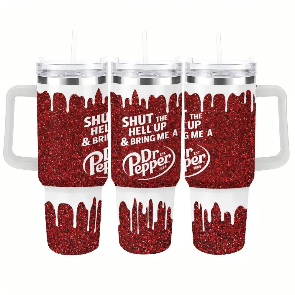 Dr Pepper Viral 40oz Insulated Tumbler with Leak-Proof Lid & Sturdy Handle, Stainless Steel Travel Mug Keeps Iced Coffee All Day, Perfect Hydration Gift for Women and Men on the Go