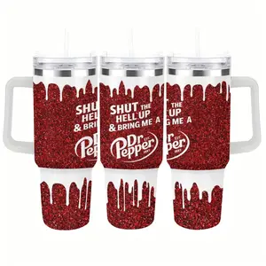 Dr Pepper Tumbler, 40oz Tumbler, Paint Drip Design, Christmas Gift, 40oz Stainless Steel, Tumbler with Handle, Glitter Design, Funny