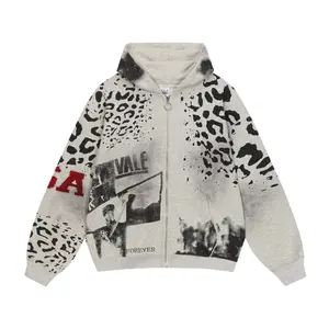 Oversized "Valley Dreams" Leopard Print Zip-Up Hoodie & Sweatpants Set, Vintage Washed Y2K Matching Tracksuit, Unisex Edgy Co-Ord for Men Women Fall Winter Couple OOTD