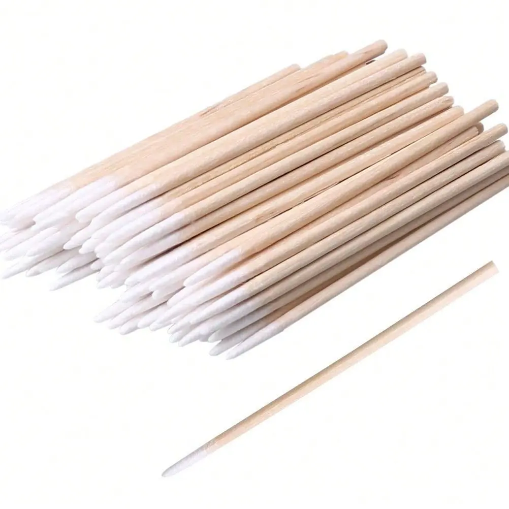 100pcs Pointed Cotton Swabs, 4 inch Precision Microblading Cotton Swab Cotton Sticks Applicator for Eyebrow Tattoo Beauty Make-up Nail Clean, Wood Handle Pointed Tip Head Pointed Cotton Swabs  Micro Applicator Swabs Wooden Handle Cotton Swabs Lash Extensi